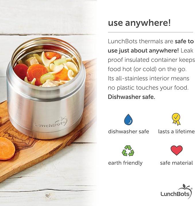 LunchBots 16oz Thermos Stainless Steel Wide Mouth - Insulated Thermos With Vented Lid - Keeps Food Hot or Cold for Hours - Leak-Proof Portable Thermal Food Jar is Ideal for Soup - 16 ounce - Aqua