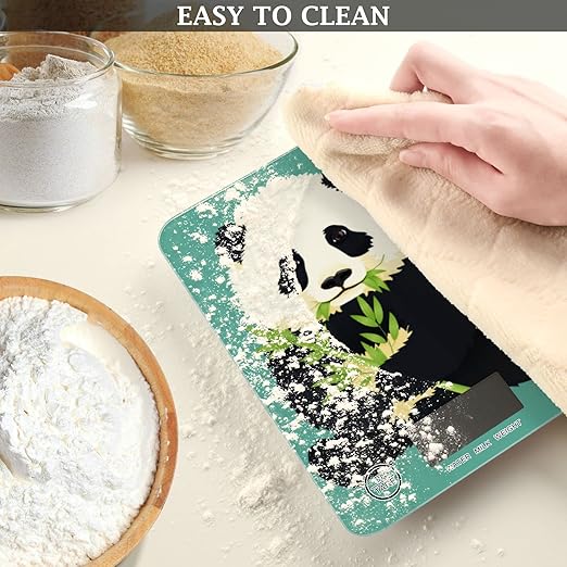 Food Scale Kitchen Digital Scale Food Ounces and Grams Dieting Baking Cooking Waterproof Glass Panels LCD Display,4 Units Scale Tare Function Baby Panda Chewing Green Bamboo