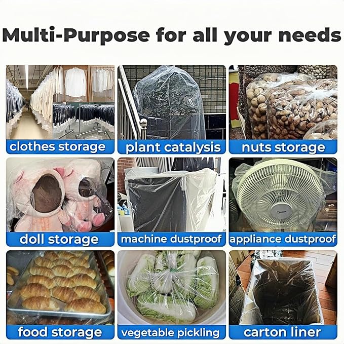 Reusable Extra Large Clear 3.94mil Plastic Bags 23.6x35.4 inch 5 Pieces Flat Open Storage Packaging for Dustproof Clothes Car Seat Luggage Suitcase Food Bulk Pack for Traveling Moving