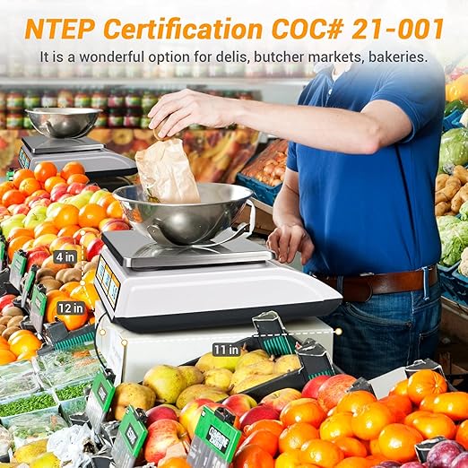 Price Computing Scale NTEP Certified for Legal Trade Rechargeable, Commercial Grade with Dual LCD Display, 60lb Stainless Steel Platform for Meat Shop, Deli, Produce Farmers Market COC#21-001