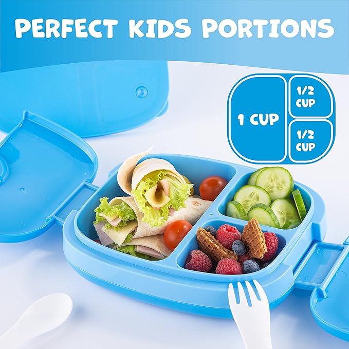 Umami All-in-1 Bento Box for Kids, Ice-pack & Utensils Included, 100% Leakproof & BPA free, Parents' favorite Lunch Box Kids (Blue, 27 oz)