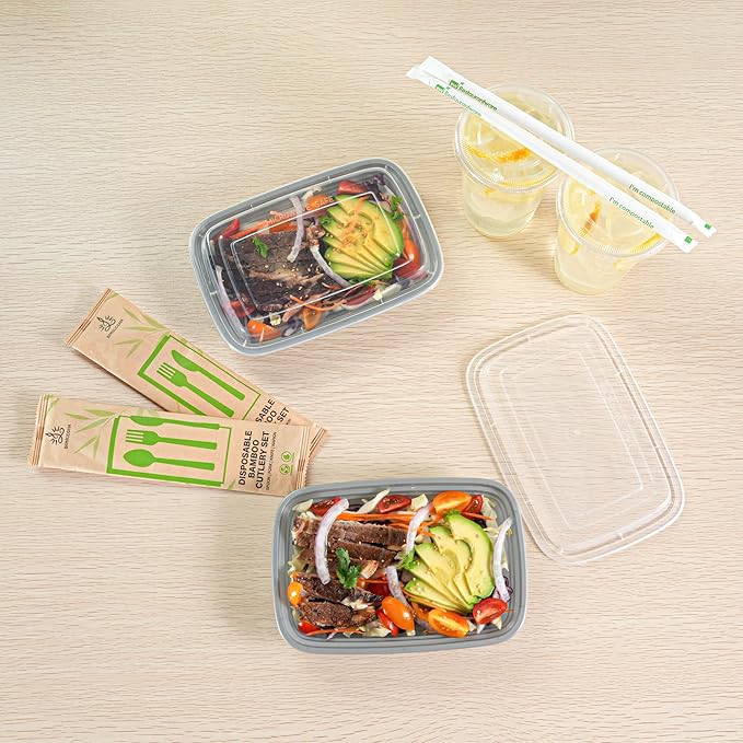 Restaurantware Asporto 16 Ounce Take Out Containers, 100 Food Containers With Lids - Microwavable, Disposable, Silver Plastic To Go Food Containers, No BPA, For Take Out And Delivery