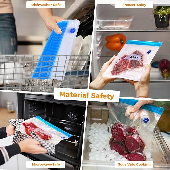 2-in-1 Handheld Vacuum Sealer for Food Storage Bags and Mason Jars (Vacuum Sealer + 30 Reusable Storage Bags + 4 Reusable Wide Mouth Jar Lids)