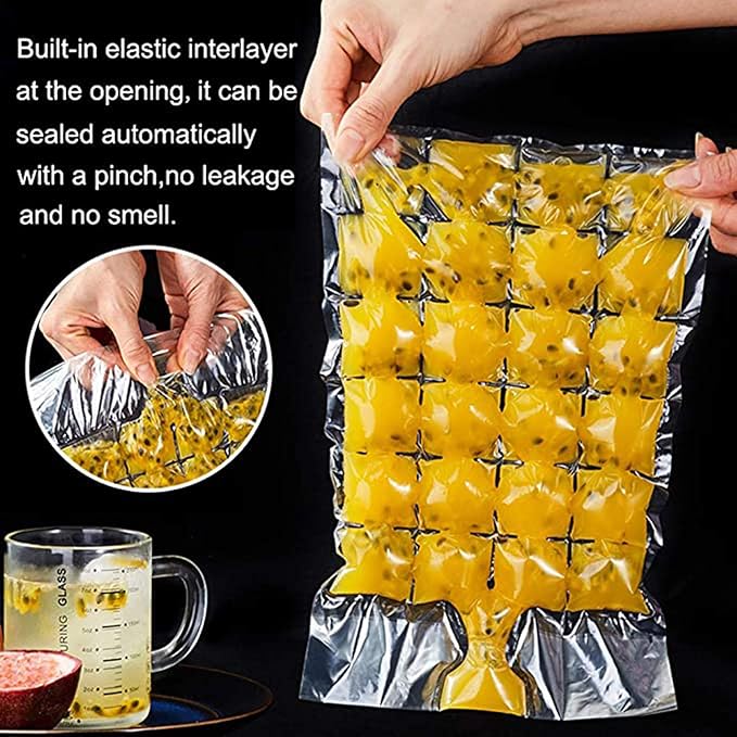 Disposable Ice Cube Bags,Stackable Easy Release Ice Cube Mold Trays, Self-Seal Freezing Maker,Cold Ice Pack Cooler Bag for Cocktail Food Wine,2400 Ice Cubes, 100 Bags