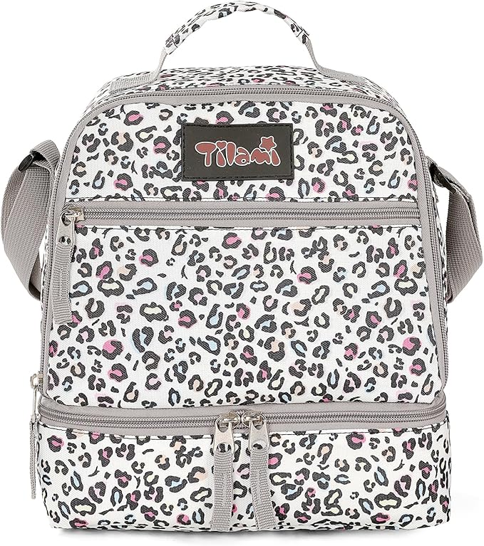 Tilami Lunch Bags Insulated Adjustable Strap Zipper, Water-Resistant Cooler Bags, Bento Bags for Kids Toddlers, Leopard