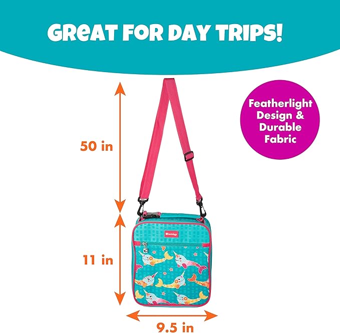 Bentology Convertible Soft Blue Narwhal Insulated Durable Lunch Bag For Kids-Zippered Outer Pocket-Adjustable Straps Convert to Backpack, Shoulder Bag or Lunch Box- Back To School & Travel