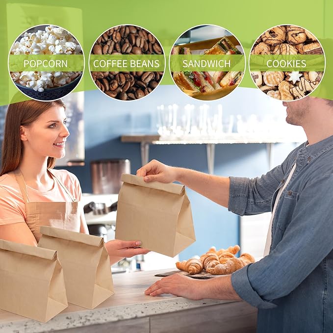 16 Lb Brown Kraft Paper Bags 60 Pcs Bulk, 9.8" x 5.5" x 13" Heavy Duty Paper Grocery Bags paper Lunch Bag Sandwich Bag for Large Snacks, Bakery, Household, Shopping and Restaurant, Takeout