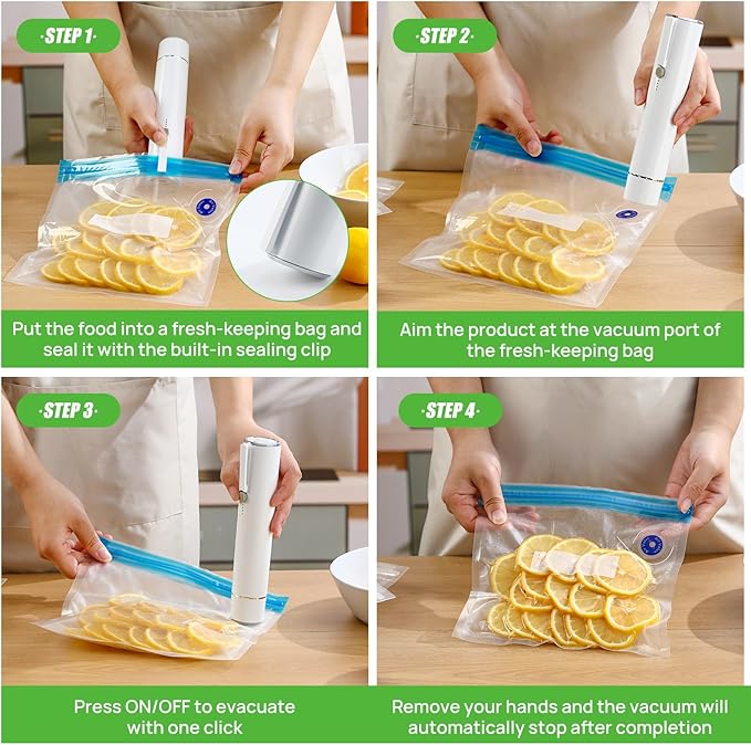 Vacuum Sealer, Handheld Vacuum Sealer for Food Fresh & Save with 5PCS Vacuum Bags and Wine Saver Vacuum Stoppers