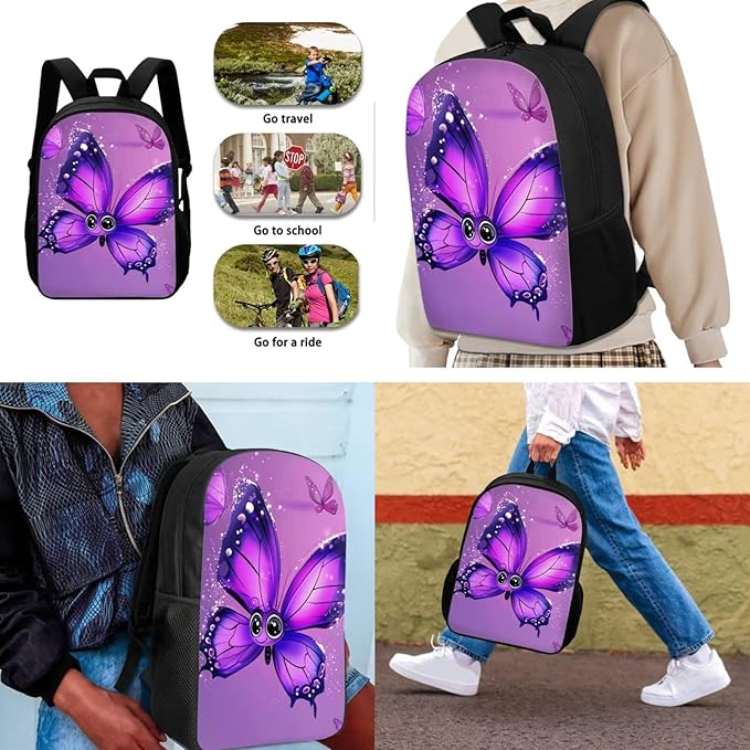 Dolyues Cartoon Butterfly Girls Backpack Combo: 17 Inch Bookbag with Ergonomic Straps, Matching Lunch Bag & Sparkling Pencil Case - Ideal Gifts for School Girls