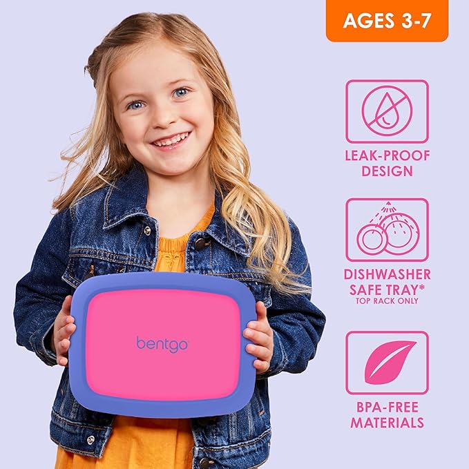 Bentgo Kids Bento-Style 5-Compartment Leak-Proof Lunch Box - Ideal Portion Sizes for Ages 3 to 7 - Durable, Drop-Proof, Dishwasher Safe, BPA-Free, & Made with Food-Safe Materials (Fuchsia)