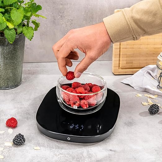 ZWILLING Enfinigy 2-in-1 Digital Kitchen Food Scale, Wireless Charging Station, Max weight 22lbs, Grams & Ounces, .1-gram Accuracy, Black