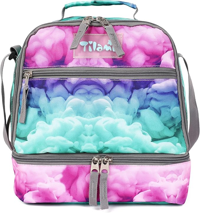 Tilami Lunch Bags Insulated Adjustable Strap Zipper, Water-Resistant Cooler Bags, Bento Bags for Kids Toddlers, Clouds Green