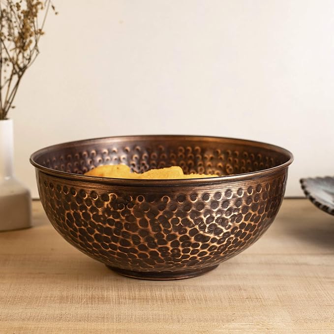 GoCraft Antique Copper Mixing Bowl with Hammered Finish for Salad, Egg Beating, Decorative & Kitchen Serving Purposes - 7.5" (Antique Finish)