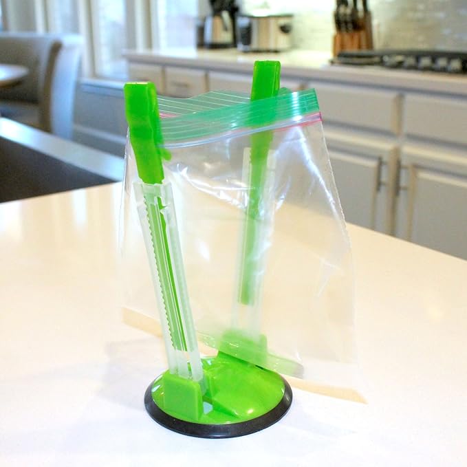 Jokari Adjustable Baggy Rack Stand 2 Pack Hands Free Food Storage Bag Holder Stand for Freezer and Sandwich Bags Clip Stand for Pouring Leftovers or Drying Reusable Ziploc Bags