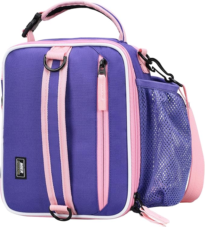 MIER Expandable Lunch Bag Insulated Lunch Box for Teen Girls Women to School Work Travel Portable Lunchbox Bags with Shoulder Strap and Water Bottle Holder(Purple)
