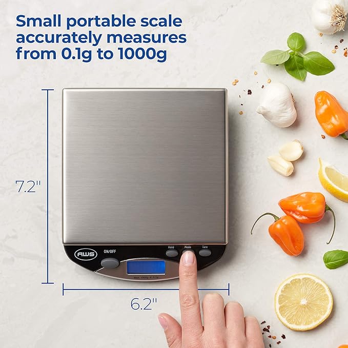 American Weigh Scales Bench Series Precision Digital Kitchen Weight Scale, Food Measuring Scale, 1kg x 0.1g, AMW-1000-BLK