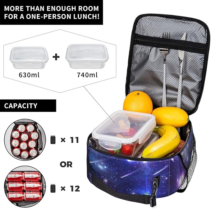YETTA YANG Nebula Galaxy Purple Colorful Portable Lunch Bag Insulated Lunch Box Reusable Totes For Women Men Work Picnic Camping