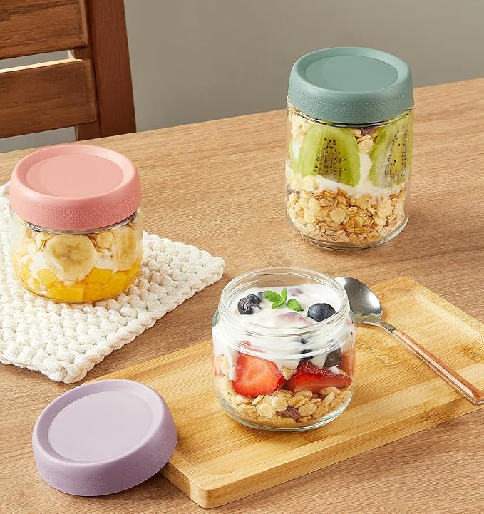9 Pack Overnight Oats Containers with Lids, Large & Small Glass Mason Jars 16oz & 10oz & 4oz, Glass jars with Airtight Lids, Salad Meal Prep Jars for Food Storage, Overnight Oats Jars for Milk, Fruit