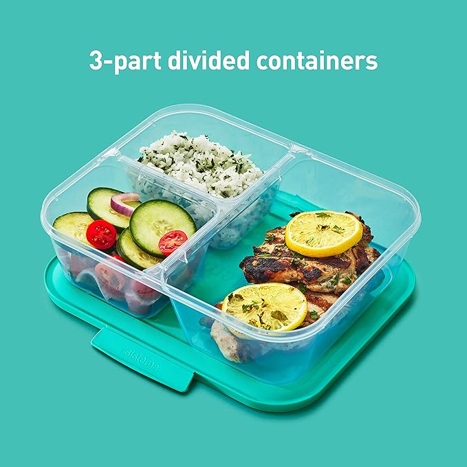 Sistema Nest It Meal Prep Food Storage Containers, 3 Compartments, 8 Cups, BPA-Free, 5-Pack