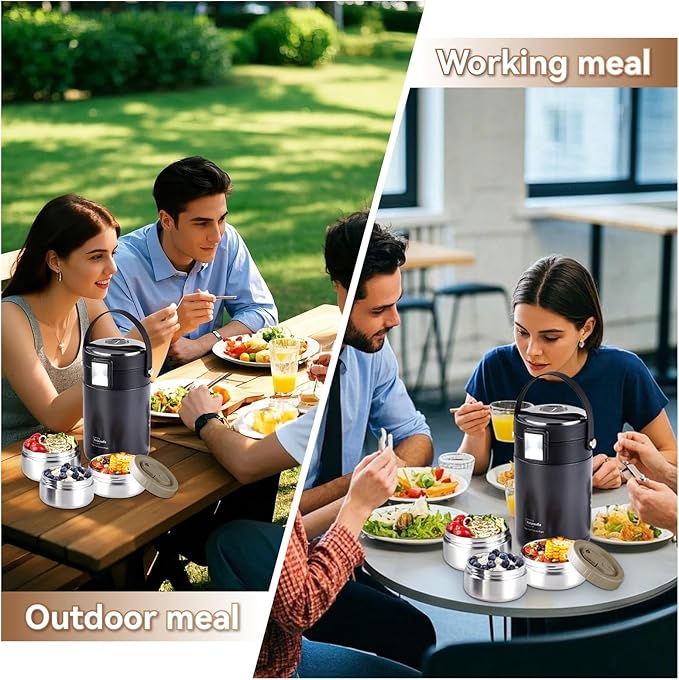 78 oz Thermos for Hot Food,3-Layer Sealed Stackable Food Thermos,with Lunch Bag Soup Thermos,It Is Suitable for Daily Office Meals,and Outdoor Meals (Black)