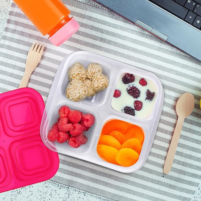 Ruisita 10 Pieces 4-Compartment Snack Bento Box Reusable Lunch Box Divided Food Storage Containers with Lids Portion Control Meal Prep Container for School, Work and Travel, White