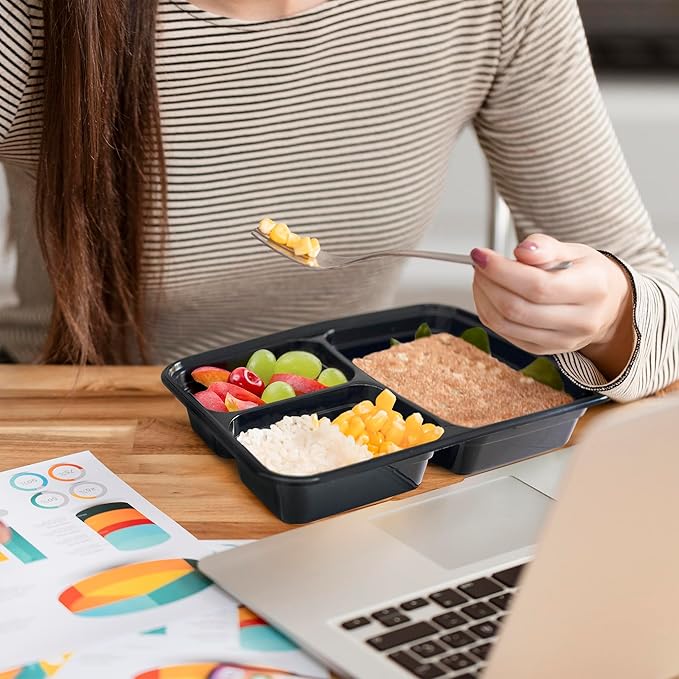 Comfy Package [24 oz - 50 Count 3 Compartment Meal Prep Containers Reusable - Microwaveable, Dishwasher and Freezer Safe, BPA-Free, Portion Control and Convenience Food Storage with Lids, Stackable
