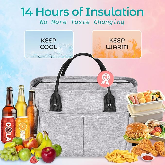 KIPBELIF Cute&Classy Roomy Insulated Lunch Bags for Women - Stylish & Functional Large Tote Adult Lunch Box for Working & Picnic