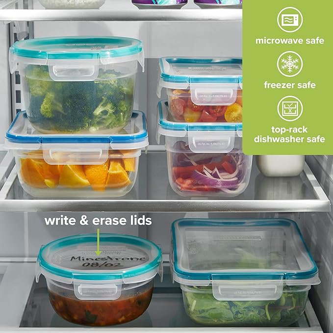 Snapware Total Solutions (14-Pack, Mixed Sizes) Plastic Food Storage Containers Set, Airtight & Leakproof Locking BPA-Free Lids Tupperware, Freezer Dishwasher Microwave Safe