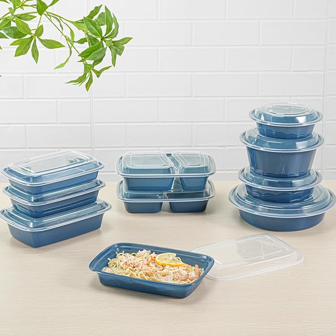 Restaurantware Asporto 28 Ounce Take Out Containers, 100 Food Containers With Lids - Microwavable, Disposable, Midnight Blue Plastic To Go Food Containers, No BPA, For Take Out And Delivery