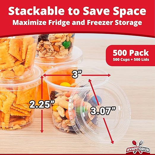 Leakproof BPA-Free 5.5oz Souffle Cups and Lids 500Pk. Stackable Portion Containers for Sampling, Salad Dressing Sauces, Jello Shots. Plastic Food Prep Supplies for Restaurant, Cafe, Catering, Deli.