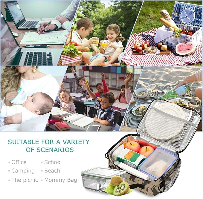 Pfrewn Lunch Box for Kids School Students Wild West Cowboy Horses Insulated Lunch Bag with Shoulder Strap for Office Adults Reusable Cooler Bags Lunch Tote for Girls Boys Teens