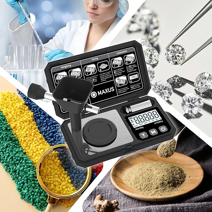 MAXUS Digital Milligram Scale 50g/0.001g with Calibration Weight, Reloading Scale with Powder Trickler Accessories
