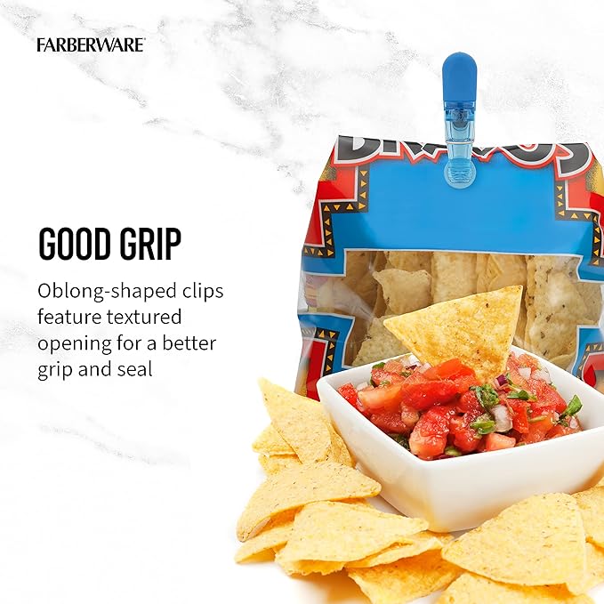 Farberware Colourworks Set of 15 Multipurpose Clips Food Saving Chip Bag Sealers with Magnetic Backs, 16 Pack, Assorted Translucent Colors