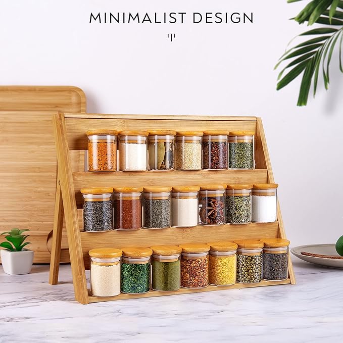 Laramaid 2.5oz 20Packs Glass Jars Set, Round Spice Jars with Bamboo Lids and Customized Labels, Food Storage Container Canisters for Home Kitchen, Spice, Herbs, Seasoning, Seed, Tea, Sugar, Salt