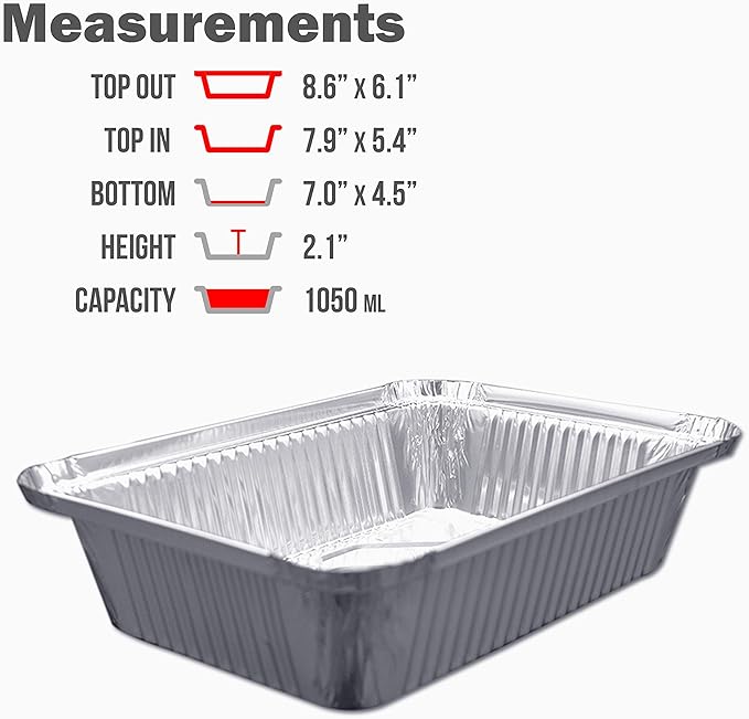 (60 Pack) Premium 2.5-LB Takeout Pans with Lids - 8.6" x 6.1" x 2" l Heavy Duty Disposable Aluminum Foil for Catering Party Meal Prep Freezer Drip Pans BBQ Potluck Holidays