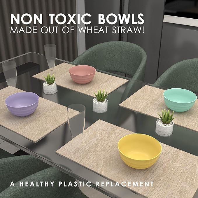 60-OZ 6 Large Bowl Set - Large Salad Bowls Large Serving Bowls For Kitchen - Dishwasher & Microwave Safe Bowls - Wheat Straw Bowls - Large Cereal Bowls - PHO Bowl for Rice, Ramen, Soup Snack