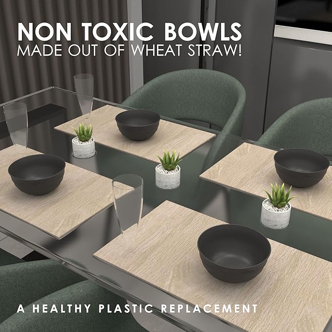 Wheat Straw Black Bowls 60 OZ - Deep & Big DishwasherSafe Microwavable Bowls set of 6 - Large Cereal bowls - Large Soup Bowl For Eating - PHO Bowl For Ramen, Rice, Breakfast, Salad, Snacks