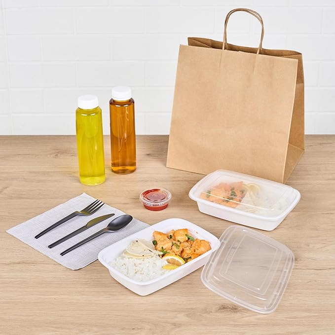Restaurantware Asporto 24 Ounce Take Out Containers, 50 Food Containers With Lids - Microwavable, Disposable, White Plastic To Go Food Containers, No BPA, For Take Out And Delivery