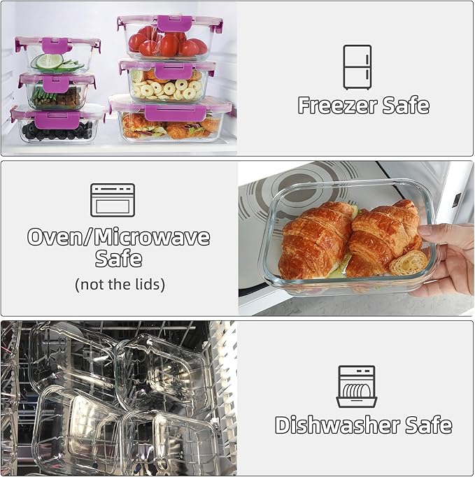 C CREST 12 Piece Meal Prep Glass Containers Set with Lids, Ideal for Food Storage and Freshness, Assorted Sizes and Shapes for Ultimate Organization