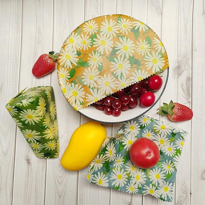 9 Pack Reusable Beeswax Food Wraps, Eco-Friendly Food Storage, Large, Medium and Small Food Wraps with 3 Sealing Strings