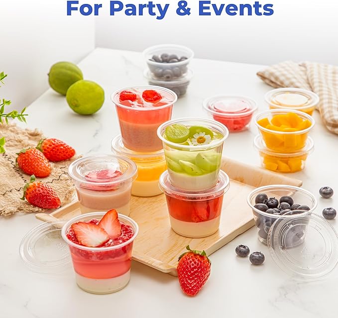 Fit Meal Prep 1250 Pack 3.25 oz Jello Shot Cups with Lids, Disposable Souffle Portion Cups for Sauce
