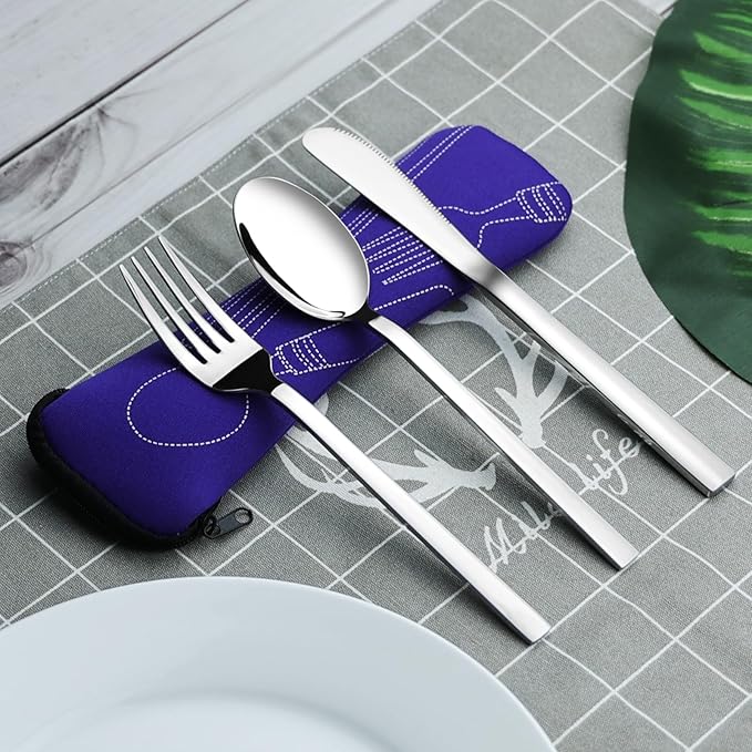 Cand 3 Piece Lunch Cutlery Set with Carrying Case, Stainless Steel Knife Fork Spoon