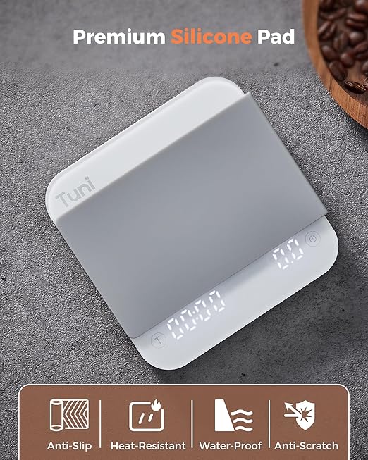 Tuni S1-WP Mini Coffee Scale with Timer, Rechargeable Digital Espresso Scale with Auto Timing, 0.1g/2kg Accurate Scale for Espresso and Pour-Over Coffee