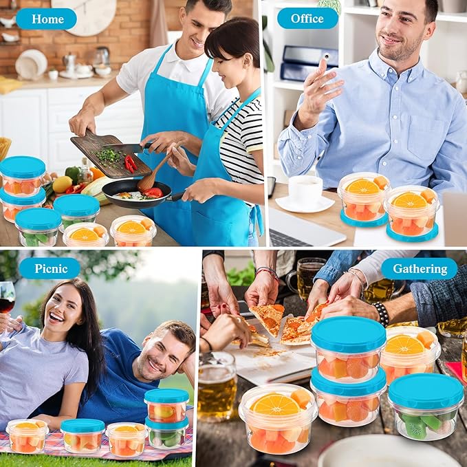 Sieral 36 Pack 8 oz/ 250 ml Freezer Containers with Lids Plastic Twist Top Deli Jars Reusable Freezer Storage Containers for Food Round Wide Mouth Lunch Snacks (Sky Blue)