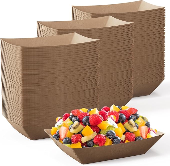 JOLLY CHEF 2lb Paper Food Trays, 1000 Pack Disposable Paper Boat, Kraft Serving Boats, Food Holder Trays for Snacks French Fries Nachos Hot Dog Tacos BBQ Party