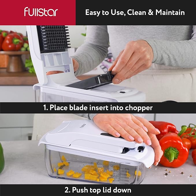 Fullstar Vegetable Chopper and Spiralizer - Food Chopper with Container, Fruit Slicer, Kitchen Gadgets & Accessories, Home Essentials (9 in 1, White)