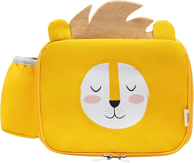Toddler Lunch Bag for Girls and Boys, Lunch Box for Kids Ages 2–5, Fully Insulated with Padded Handle, Storage Pocket and Water Bottle Pocket, Lightweight, Easy to Clean, BPA-Free - Lion