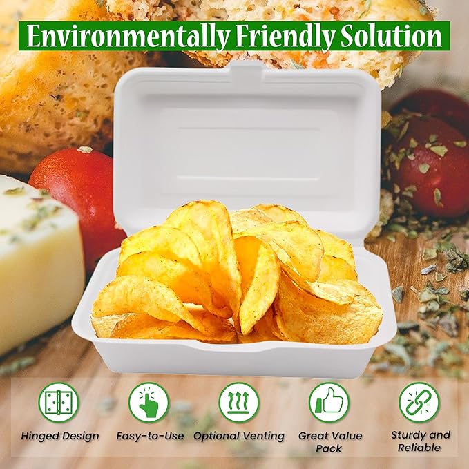 100% Compostable Single Compartment Take Out Food Containers 9x6". 25 Containers, Natural Disposable Bagasse, Eco-Friendly Biodegradable Made of Sugar Cane-Package of 25ct