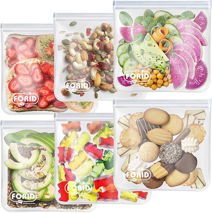 Reusable Gallon Freezer Bags - 6 Pack EXTRA THICK Gallon Reusable Bags Leakproof Food Storage Bags for Marinate Food & Fruit Cereal Sandwich Snack Meal Prep Travel Items Home Organization Storage