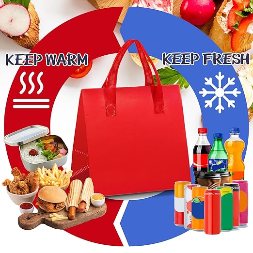 Kacctyen 100 Pcs Insulated Take Out Bags Bulk 9.5 x 6 x 9.5 in Thermal Insulation Food Bag for Coffee, Milk Tea, Hot Cold Food, Delivery Cooler Bag for Catering Restaurant Grocery Picnic (Red)